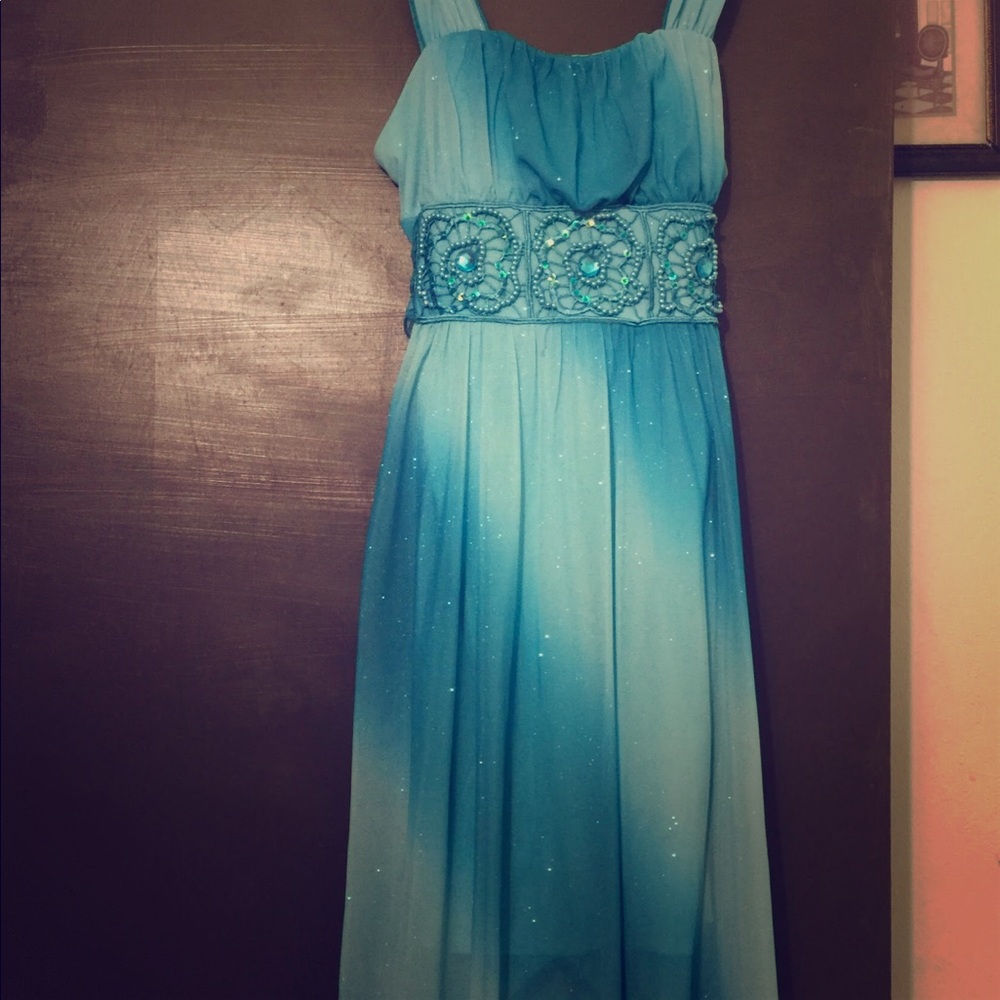 two tone blue formal dress, sequence embroidery